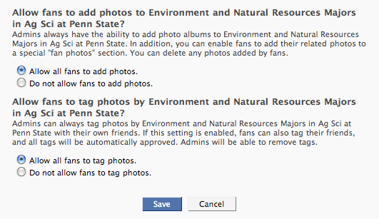 Facebook Photo Tagging Settings, Pages